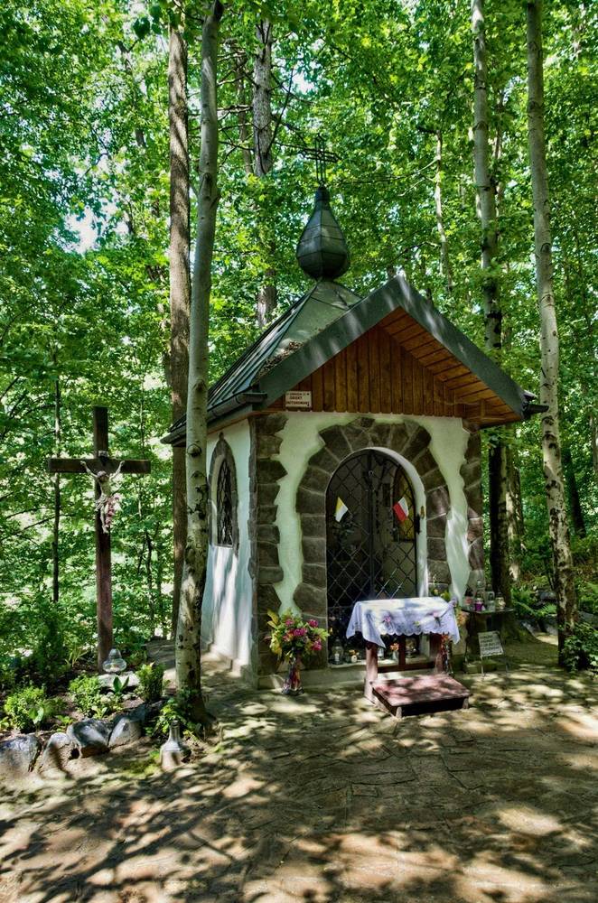 Photo in Travel #nikon #travel #polska #poland #podróże #podroze #muszyna #shrine #light #nature #natural light #czary z nikona #trees #cross #sylwester dańko #dańko #danko #landscape #shadow #architecture