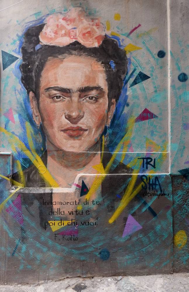 Photo in Fine Art #upload/image #arnaldo de lisio #Vicolo della Cultura #trishapalma #trisha #vico Donnaregina #aembookstore #mural #murales #graffiti #street art #Frida Kahlo #Carmen Frida Kahlo y Calderón #naif #naive #México #Messico #naïf