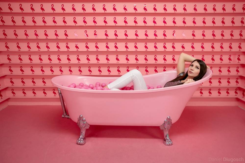 Photo in People #pink #ballbath #pastel #colorful #portrait #fun #balls #ballpool #flamingo #supercandy #elegant #attractive #woman #beauty #köln #koeln #longhair